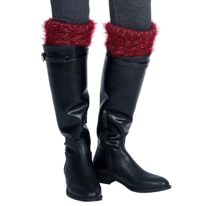 Burgundy Metallic Weave Fur Boot Topper