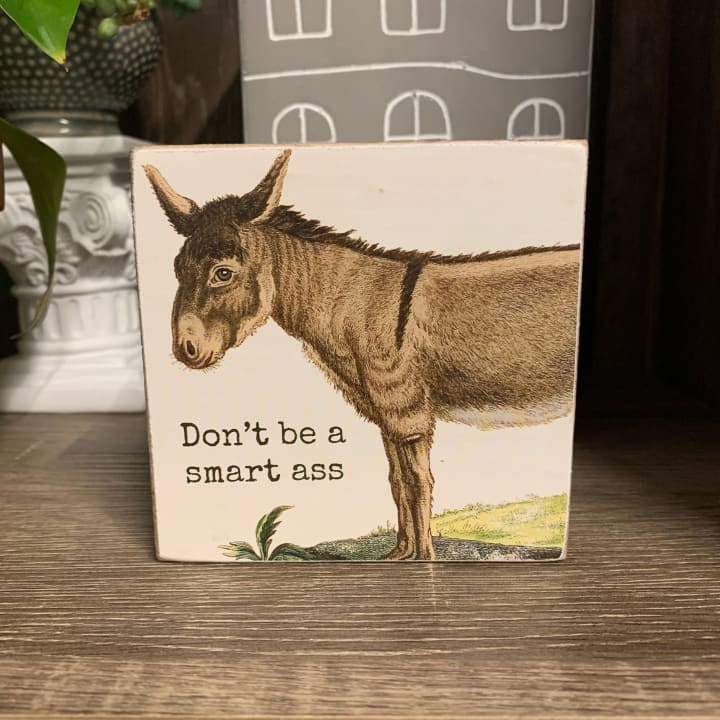 Don't Be A Smart Ass Block Sign | Square Wooden Box Sign |  4" x 4"