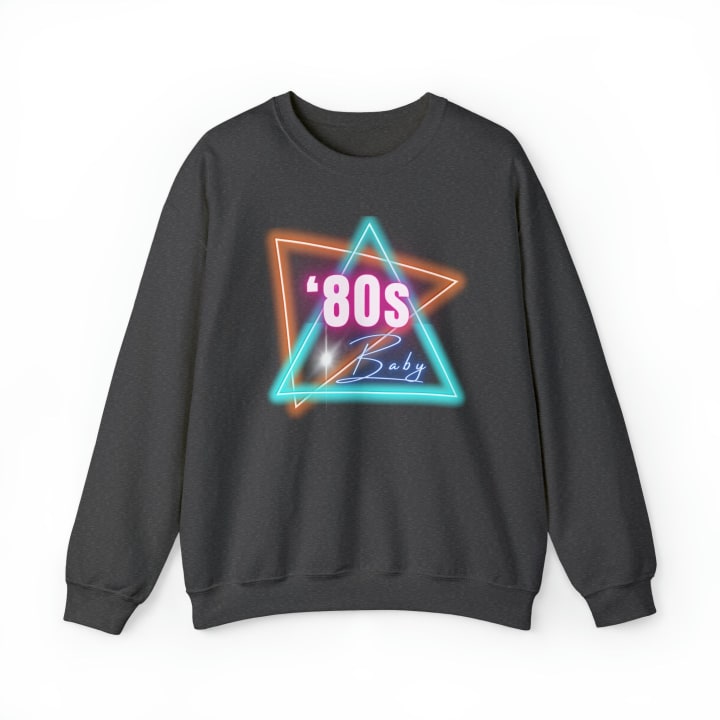 80's Baby Retro Unisex Heavy Blend™ Crewneck Sweatshirt - Color: Dark Heather, Size: S