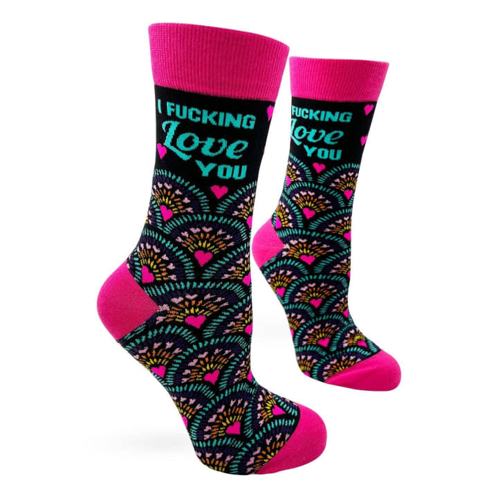 I Fucking Love You Women's Crew Socks | Hearts Design Ladies Novelty Socks