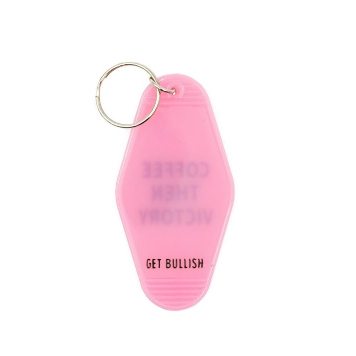 Coffee Then Victory Pink Motel Style Feminist Keychain