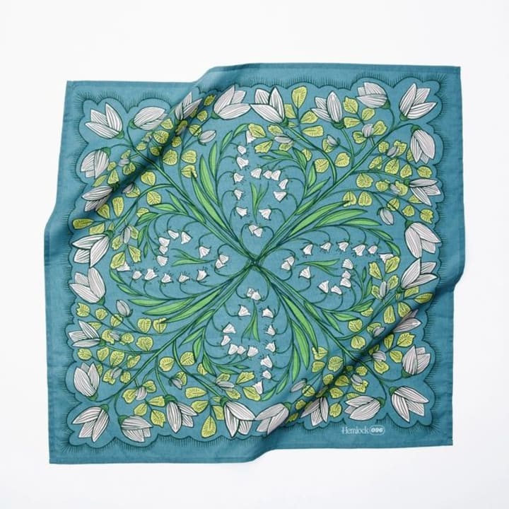 Cassie in Teal with Flowers Bandana | 22" x 22" Premium Cotton