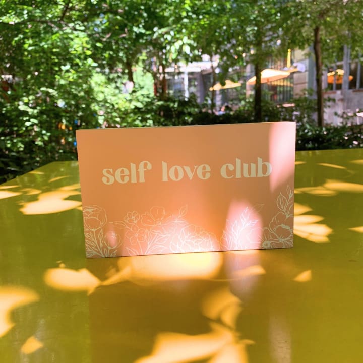 Self Love Club Block Sign | Inspirational Wooden Wall Desk Sign | 7.50" x 4.50"