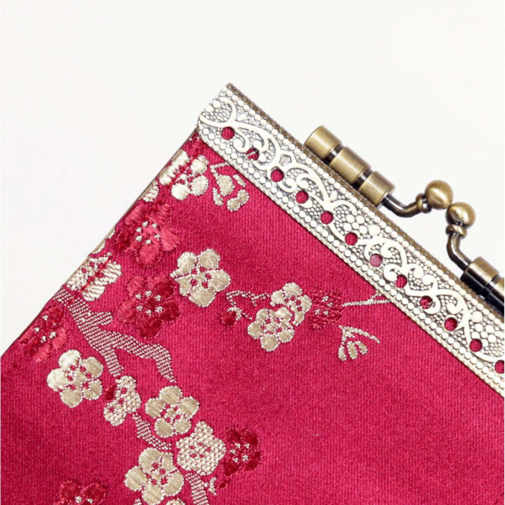 Credit Card Holder in Red Gold Cherry Blossom Brocade | 10 Slots | RFID Blocking