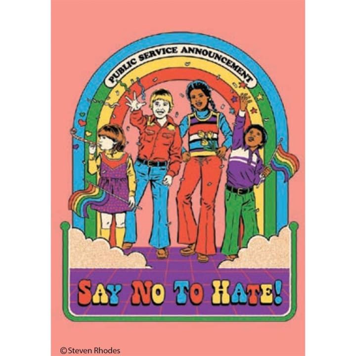 Say No To Hate Fridge Magnet | '80s Children's Book Style Satirical Art by Steven Rhodes