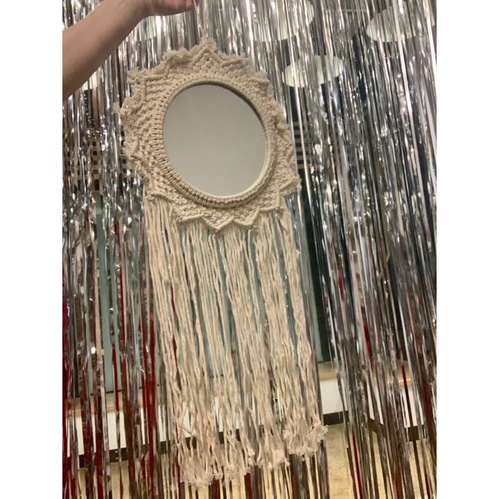 Bohemian Style Hanging Mirror | Wall Hanging Macrame Decor | 12.2" x 25.2"