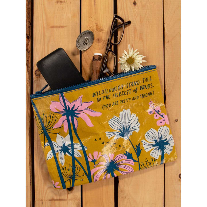 Wildflowers Stand Tall In The Fiercest Of Winds Zipper Pouch | Storage Case Organizer | 7.25" x 9.5" | BlueQ at GetBullish