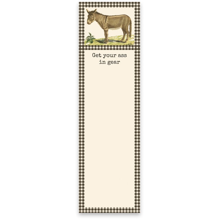 Get Your Ass In Gear List Notepad | 9.5" x 2.75" | Holds to Fridge with Strong Magnet