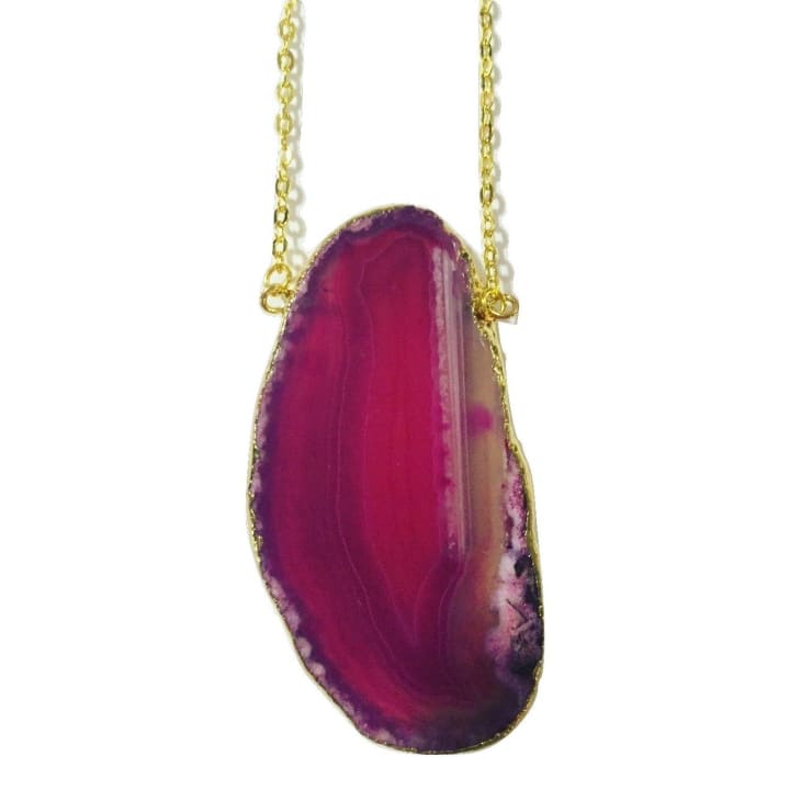 Gold Plated Agate Slice Necklace in Hot Pink | Gift Box