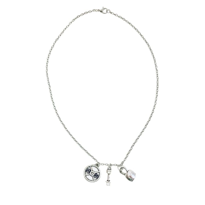 Badass Weightlifter Triple Charm Necklace in Silvertone