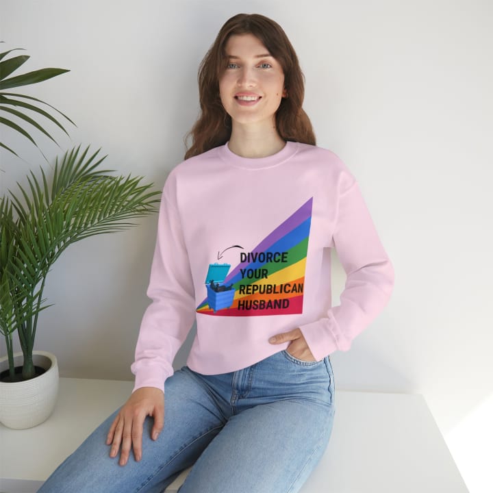 Divorce Your Republican Husband Unisex Heavy Blend™ Crewneck Sweatshirt Sizes SM-5XL | Plus Size Available - Color: Light Pink, Size: S