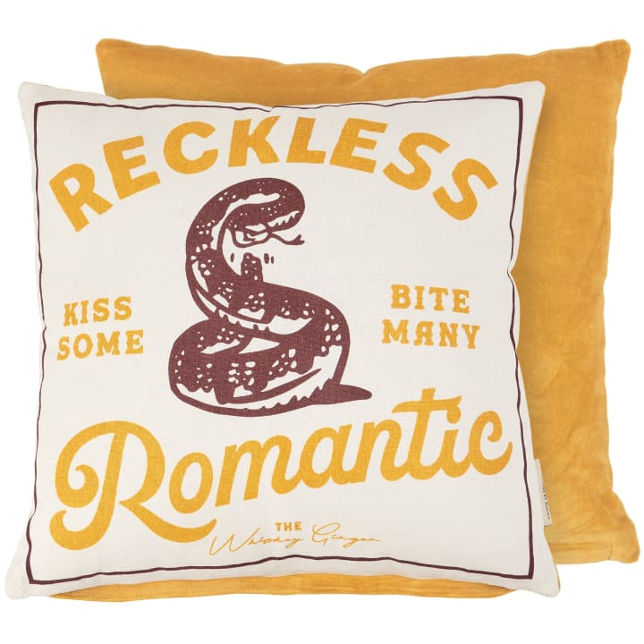 Reckless Romantic Kiss Some Bite Many Rattlesnake Throw Pillow | Western Themed Cushion |  16" x 16"
