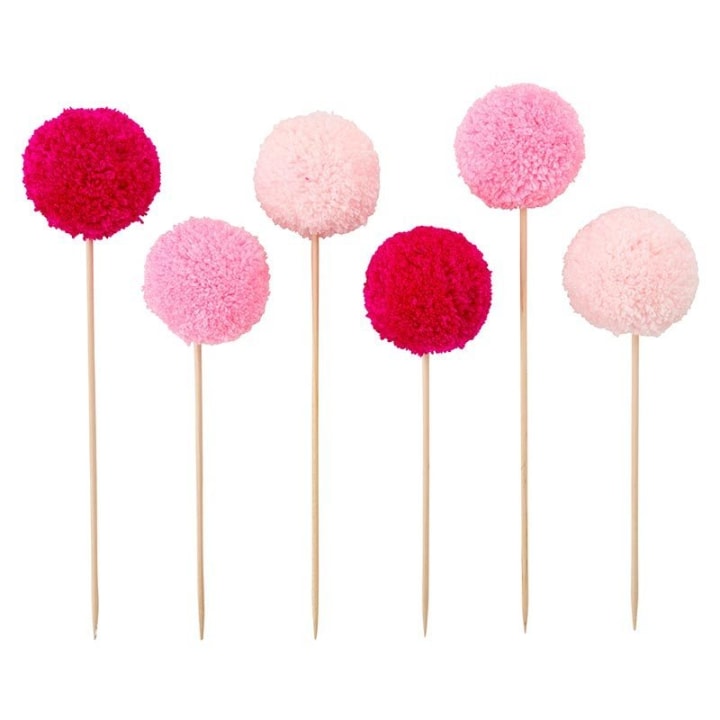 Pompoms Birthday Party Cake Topper | Set of 6