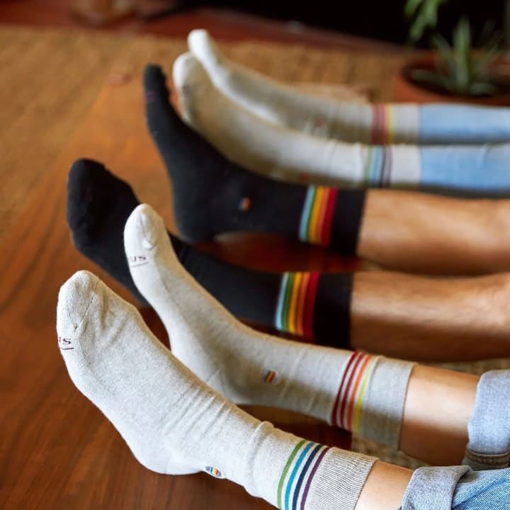 Men's Socks That Save LGBTQ Lives - Alternating Rainbow Stripes | Fair Trade | Fits Men's Sizes 8.5-13