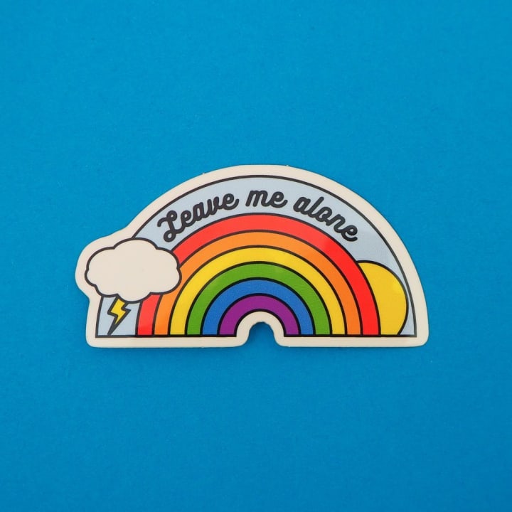 Leave Me Alone Vinyl Sticker With Rainbow Design