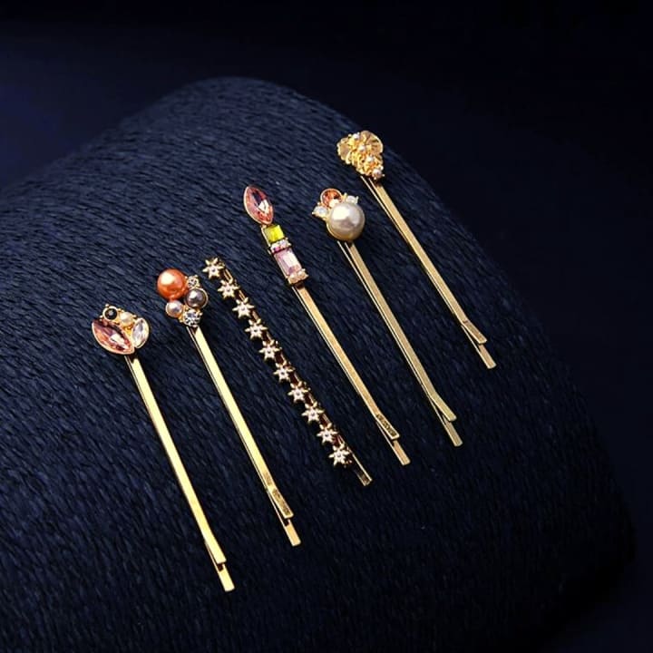 Precious Pearl and Gem Bobby Pins | Set of 6 in Gold