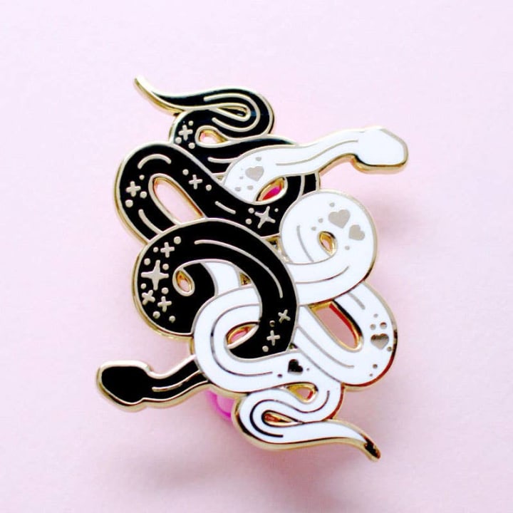 Twisty Snakes Enamel Pin | Black and White Snake Motif