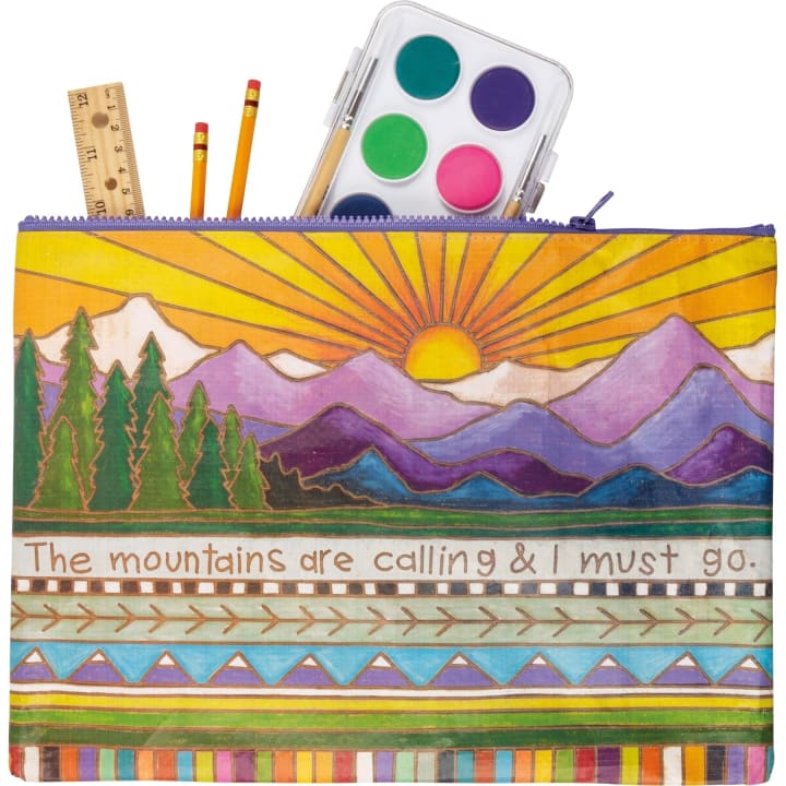 Jumbo Pouch Mountains Are Calling I Must Go Zipper Folder |  Recycled Material Pouch | 14.25" x 10"