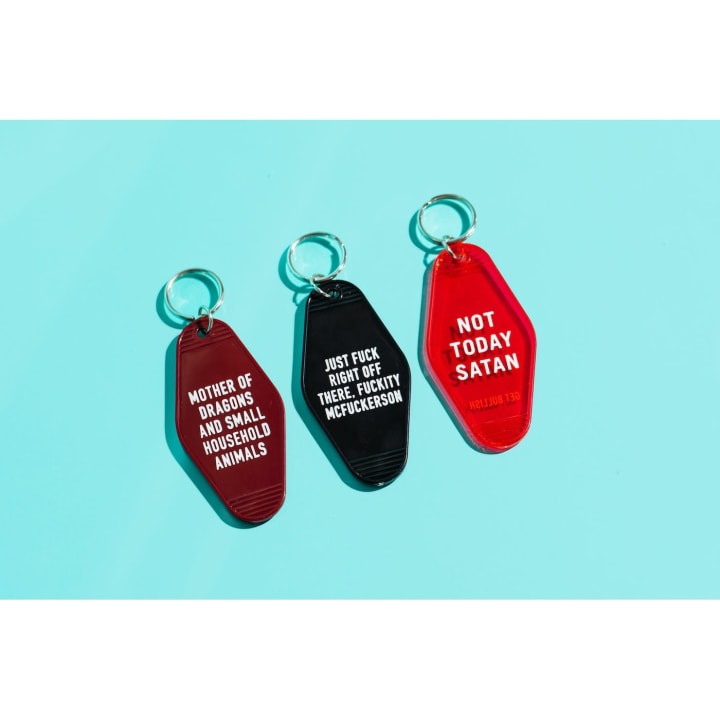 Not Today Satan Red Translucent Motel Style Keychain