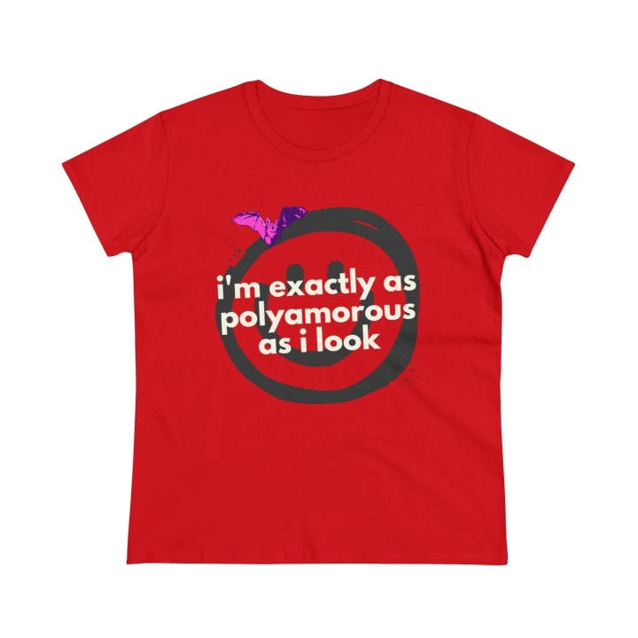 I'm Exactly as Polyamorous as I Look Women's Midweight Cotton Tee - Color: Red, Size: S