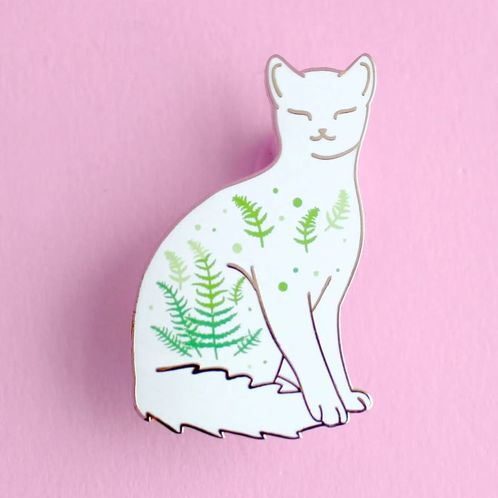 Fern White Cat Enamel Pin