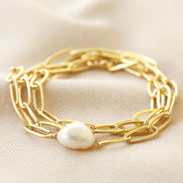 Gold Cable Chain and Pearl Bracelet | Designed in the UK | 14K Gold Plated