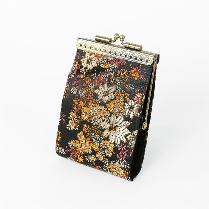 Credit Card Holder in Black Brocade Small Floral Pattern | 10 Slots | RFID Blocking