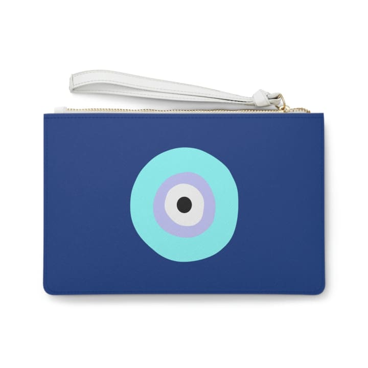 Electric Blue Evil Eye White Clutch | Makeup Bag or Organizer Pouch