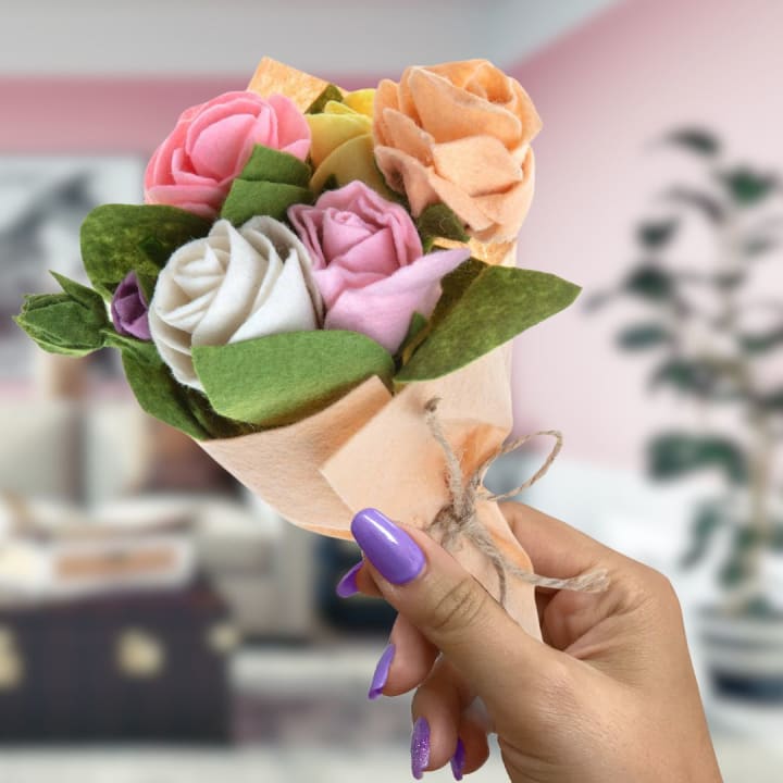 Handcrafted Felt Petite Rose Flower Bouquet | Handmade in Kyrgyzstan