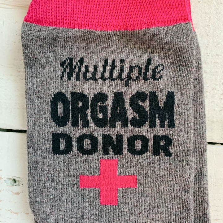 Multiple Orgasm Donor Men's Novelty Crew Socks | Grey and Pink Funny Cotton Socks