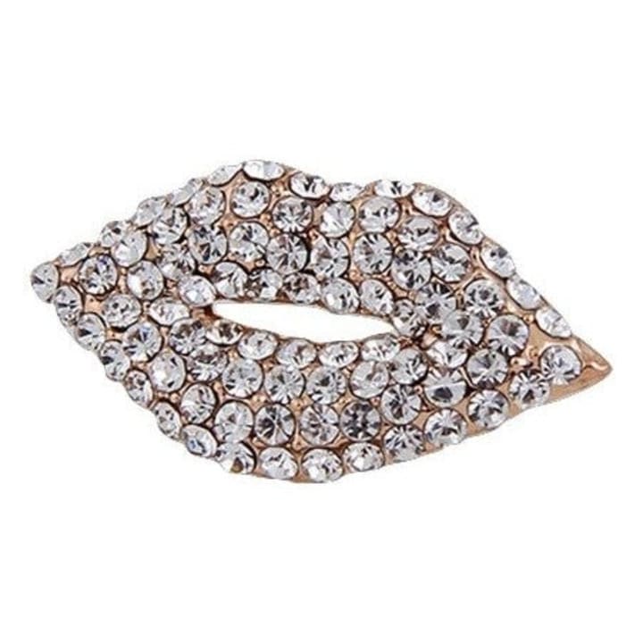 Diamond Kiss Lapel Pin | 0.9" Glam Rhinestone Gold Pin Brooch