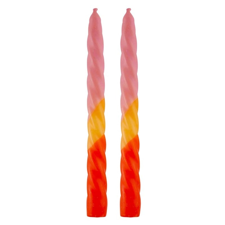 Set of 2 Tapered Candle in Pink-Yellow-Orange | Aesthetic Retro Spiral Ombre Dinner Candlesticks