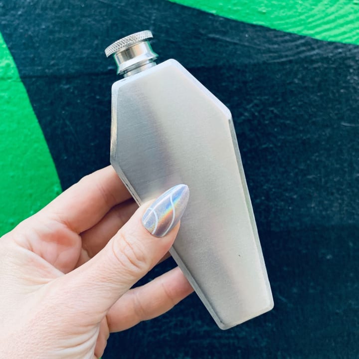 Coffin Flask in Silver or Black | The Apocalypse Drinking Vessel of Choice | Stainless Steel