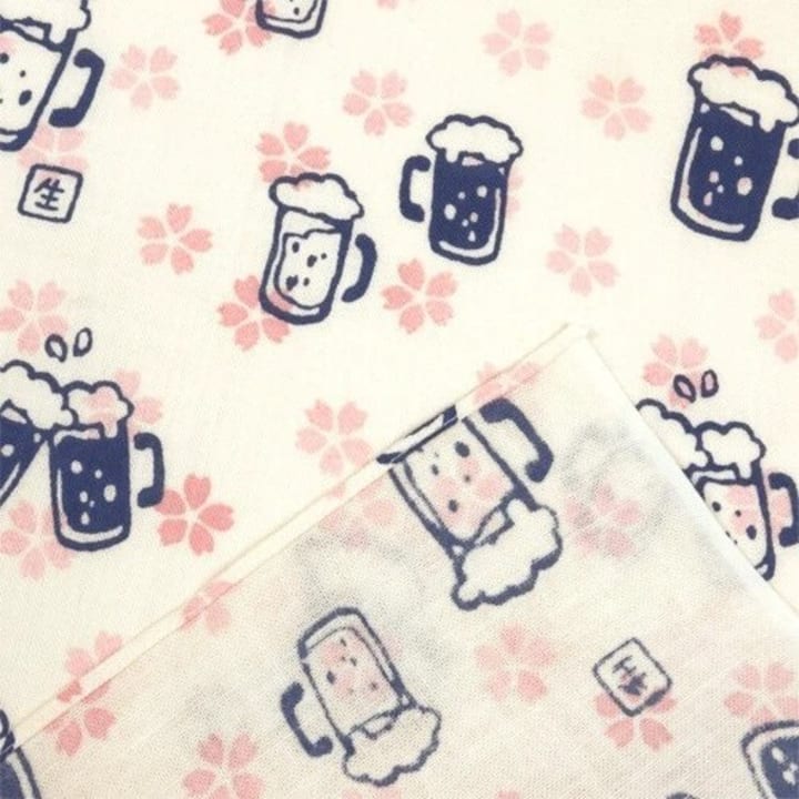 Spring Party Beer and Flowers Tenugui Hankie Handkerchief | Japanese Hand Cloth