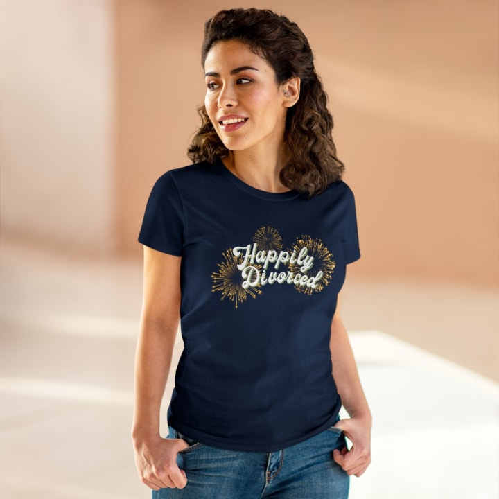Happily Divorced Women's Midweight Cotton Tee - Color: Navy, Size: S