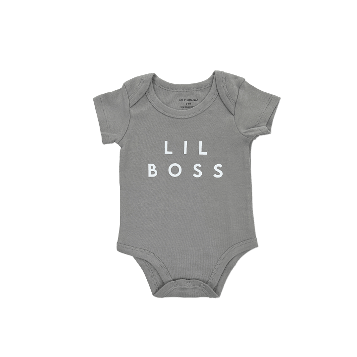 Lil Boss Organic Cotton Baby Bodysuit Ash Gray