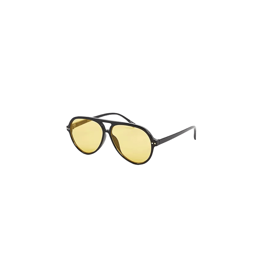 Oversized Aviator Sunglasses in Black with Yellow Lens