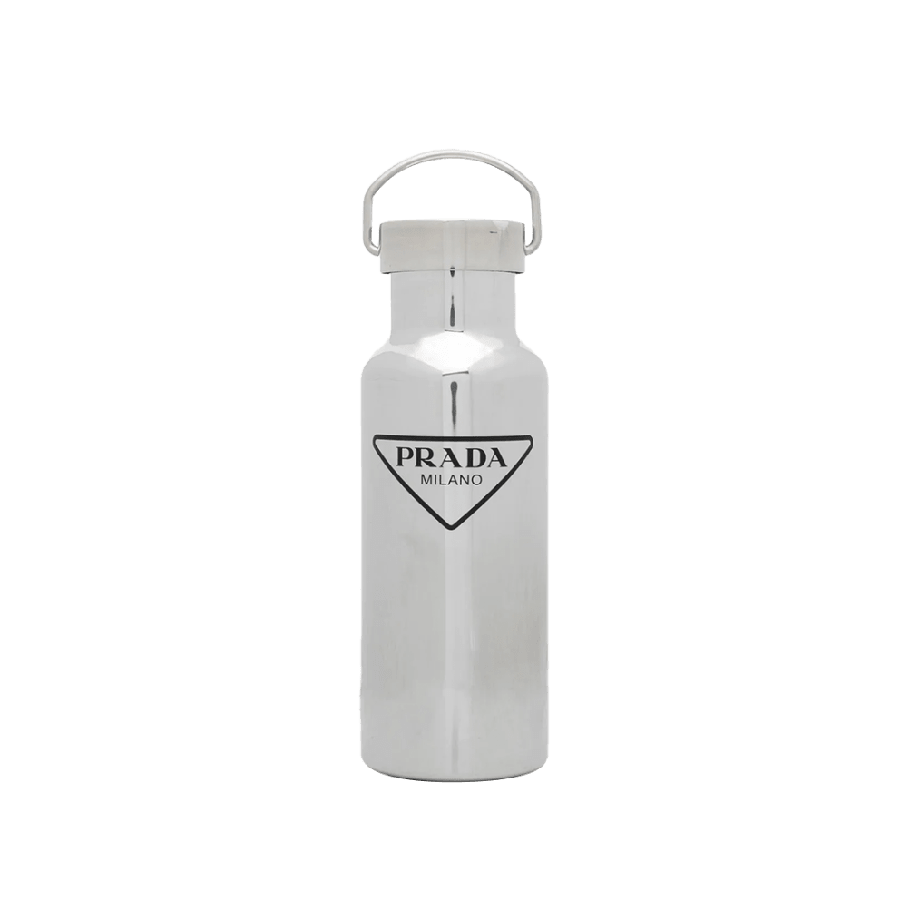 Logo Print Insulated Water Bottle in Gold Prada