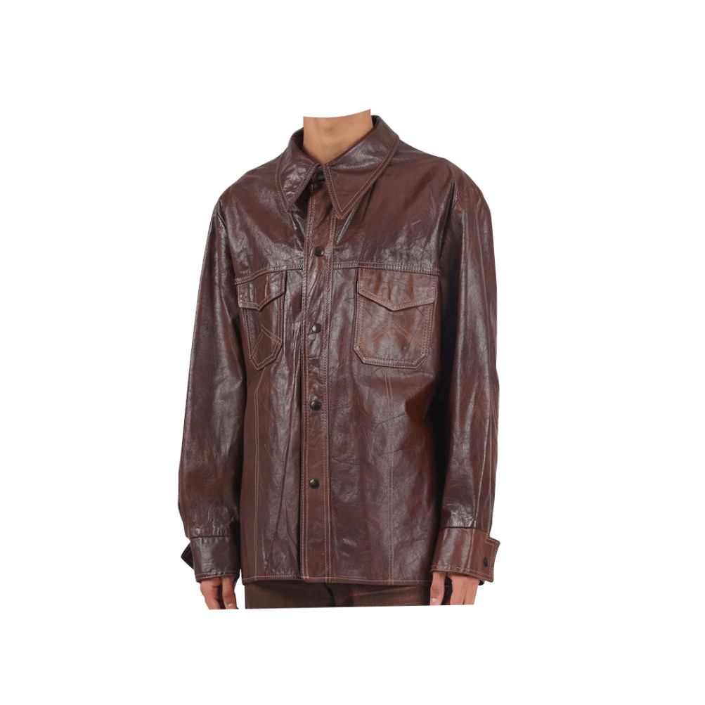 Vintage 70s Brown Leather Shirt Jacket