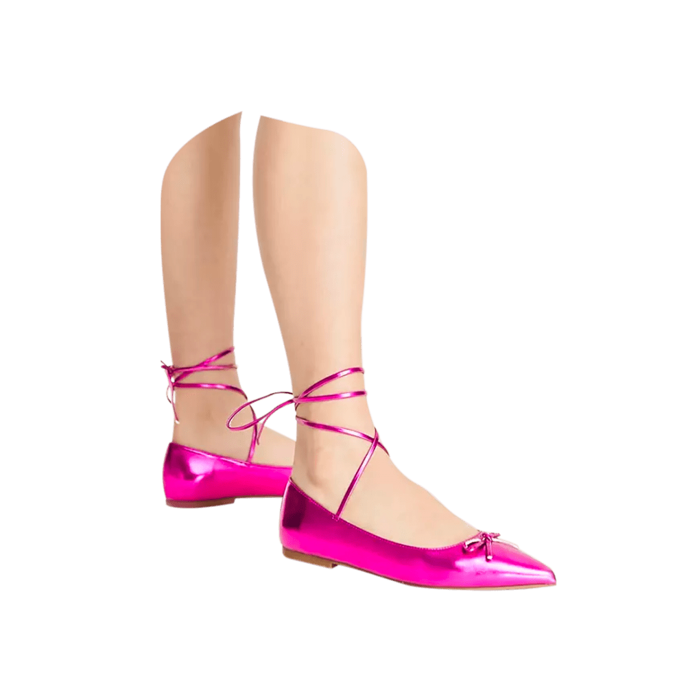 Lassie tie leg ballet flats in pink metallic