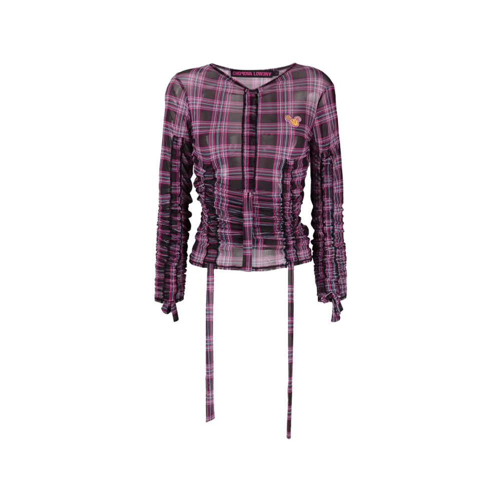 Ruched check-pattern cropped top