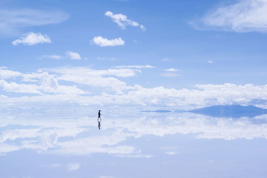 Reflection of clouds across Salar de Uyuni, Bolivia