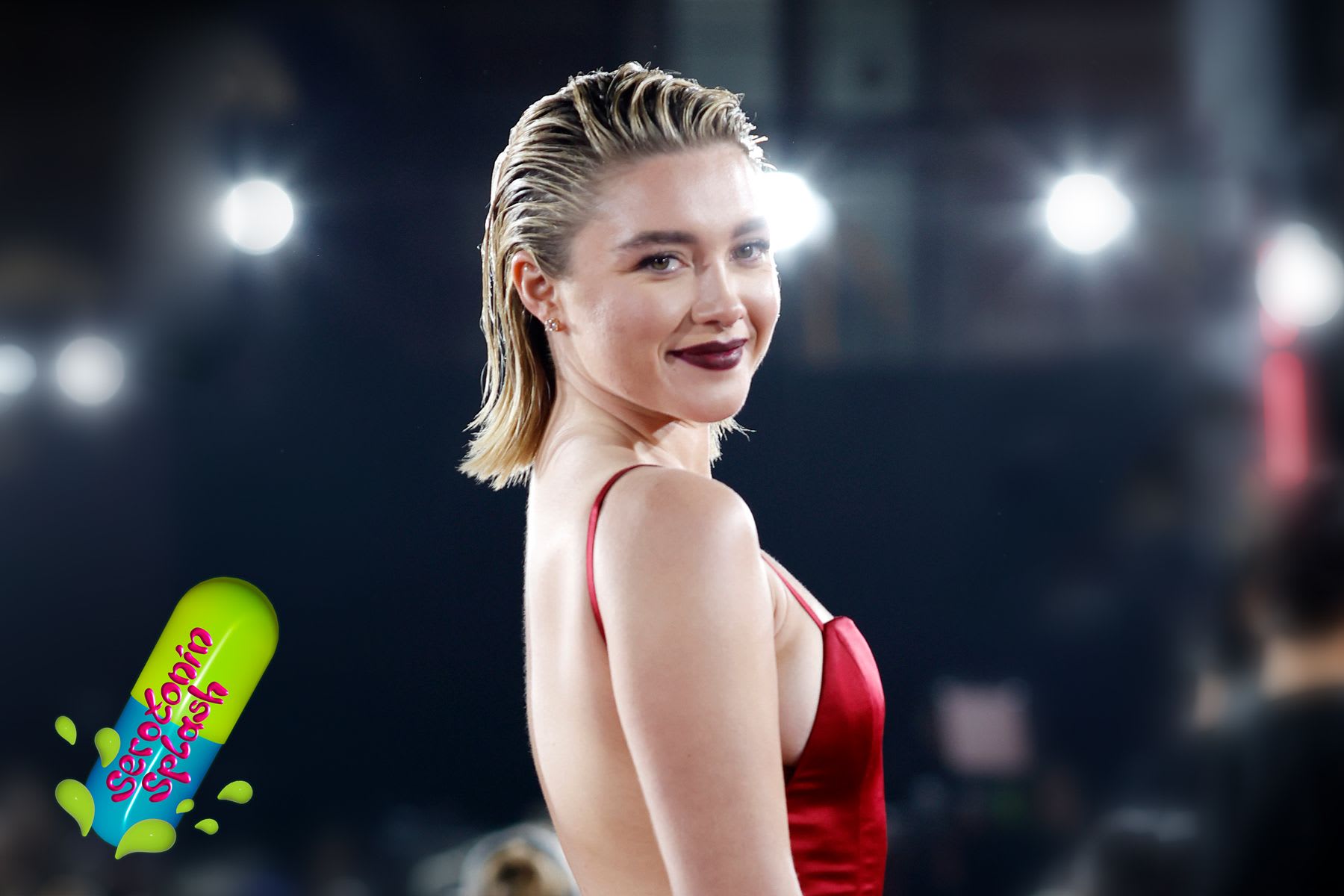 Florence Pugh in red gown